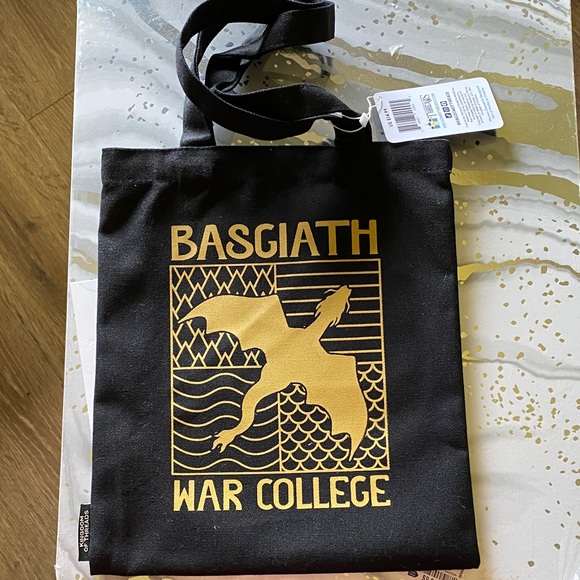 Handbags - Black Tote Bag with Gold Graphic
